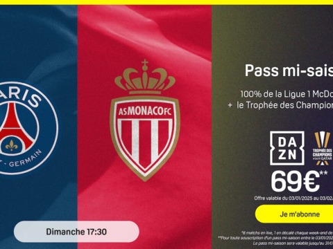 Suis l’AS Monaco sur DAZN avec le pass mi-saison à 69€ !